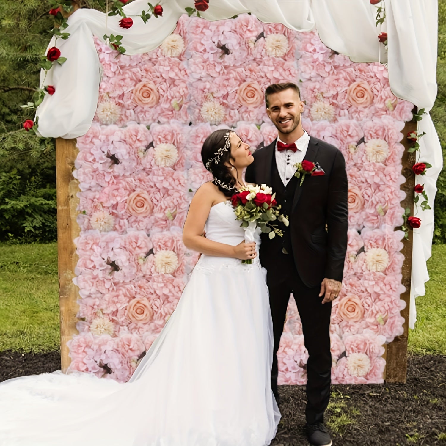 12pcs Pink Rose Floral Backdrop, 15x15 Inches - Elegant Polyester Photography Background for Weddings, Bridal Showers, Birthday Parties, and Romantic Celebrations, Party Backdrop | Elegant Event Backdrop | Blush Wedding Roses